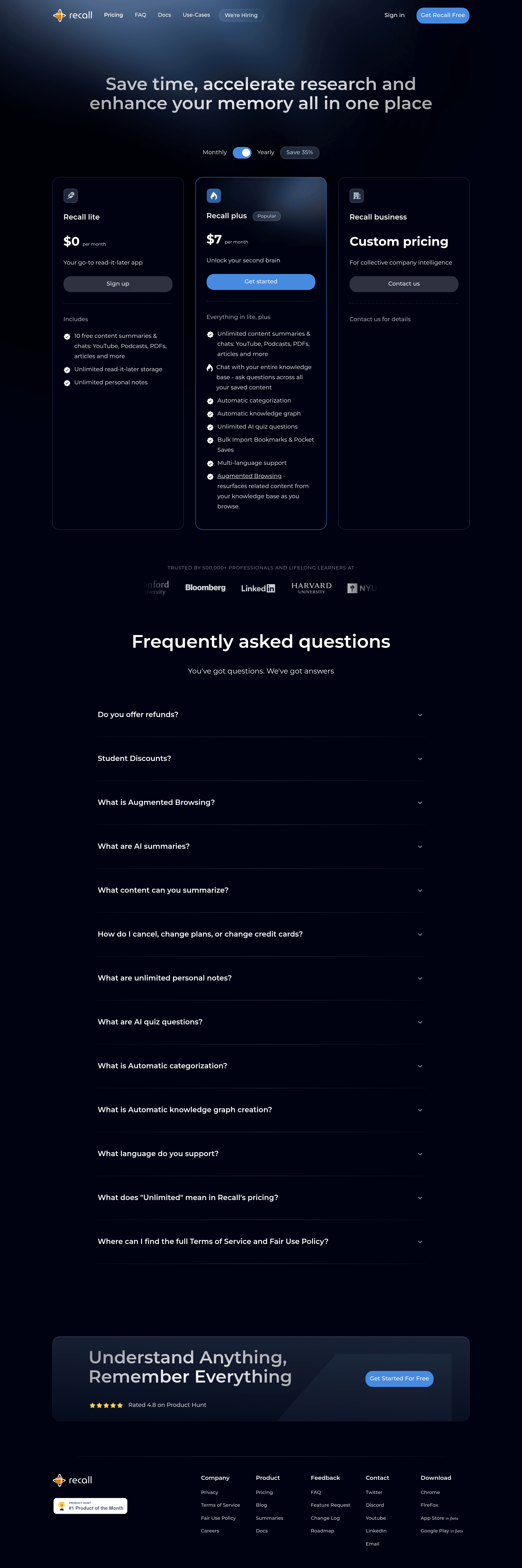 Active Recall pricing page screenshot