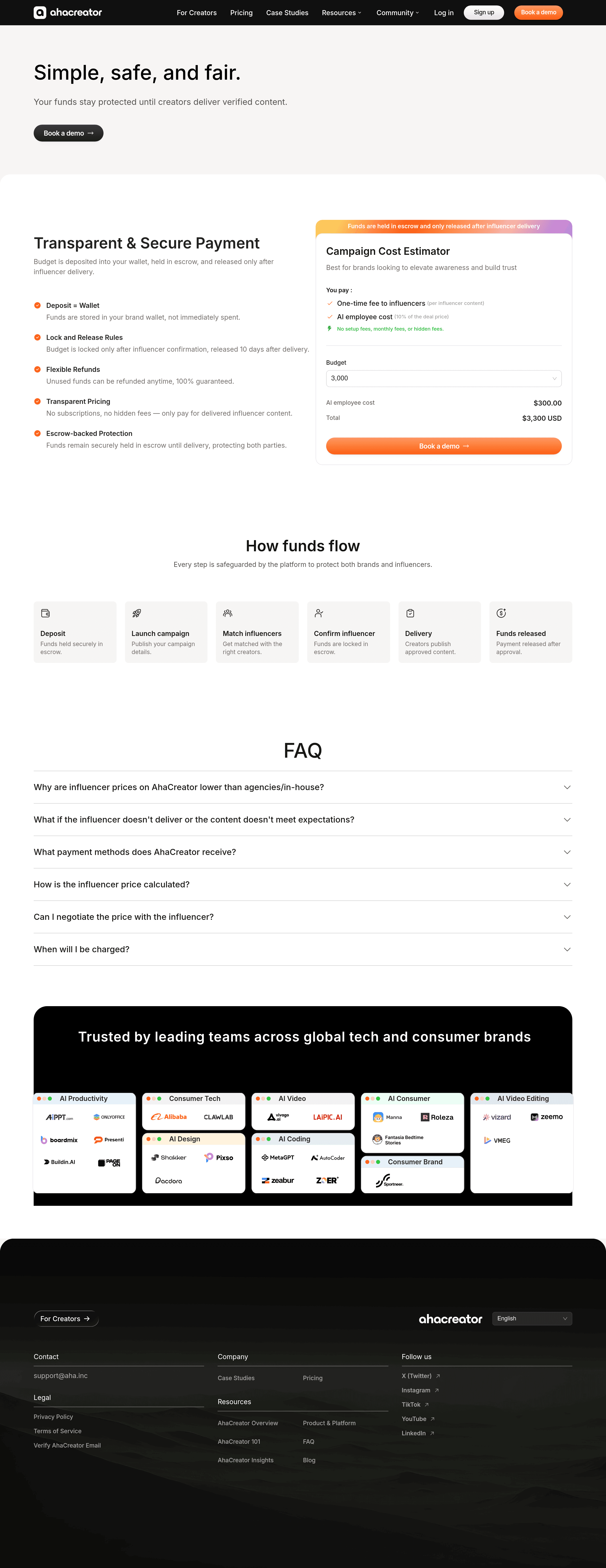 Aha pricing page screenshot