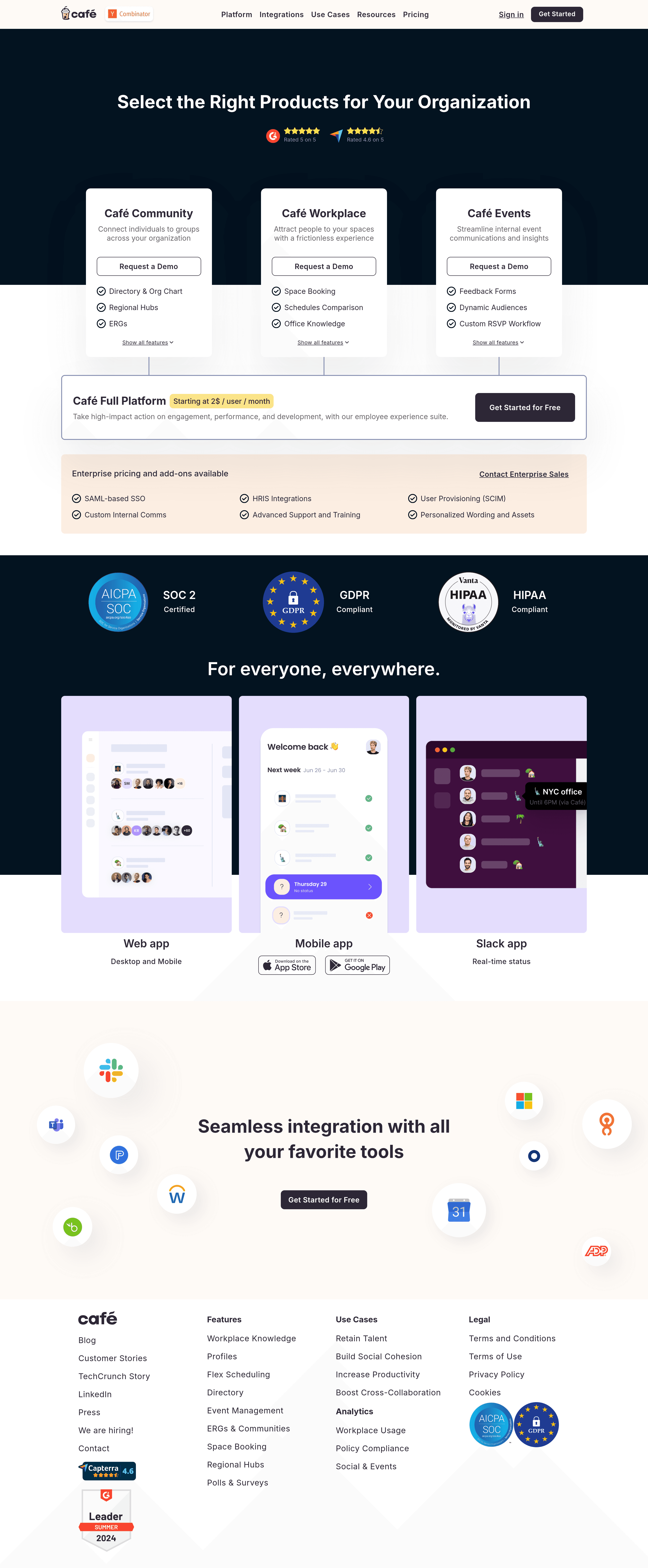 Café pricing page screenshot