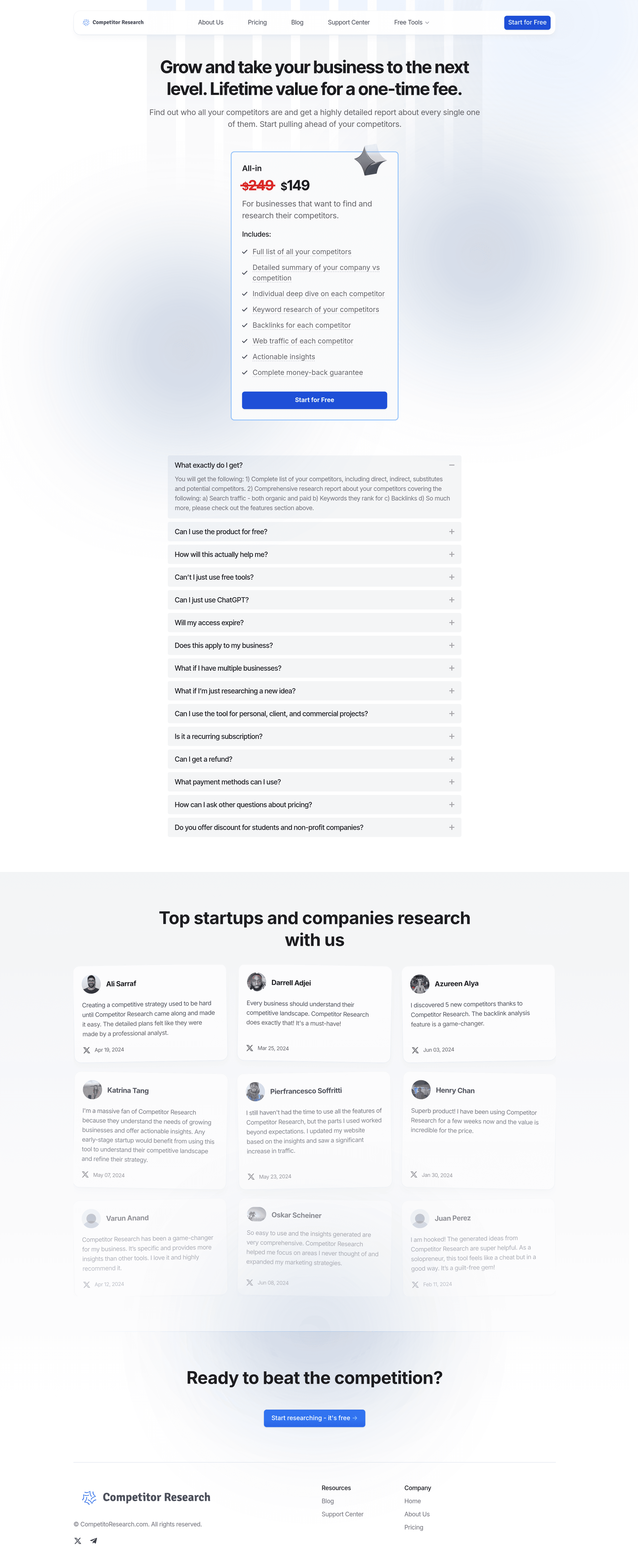 Competitor Research pricing page screenshot