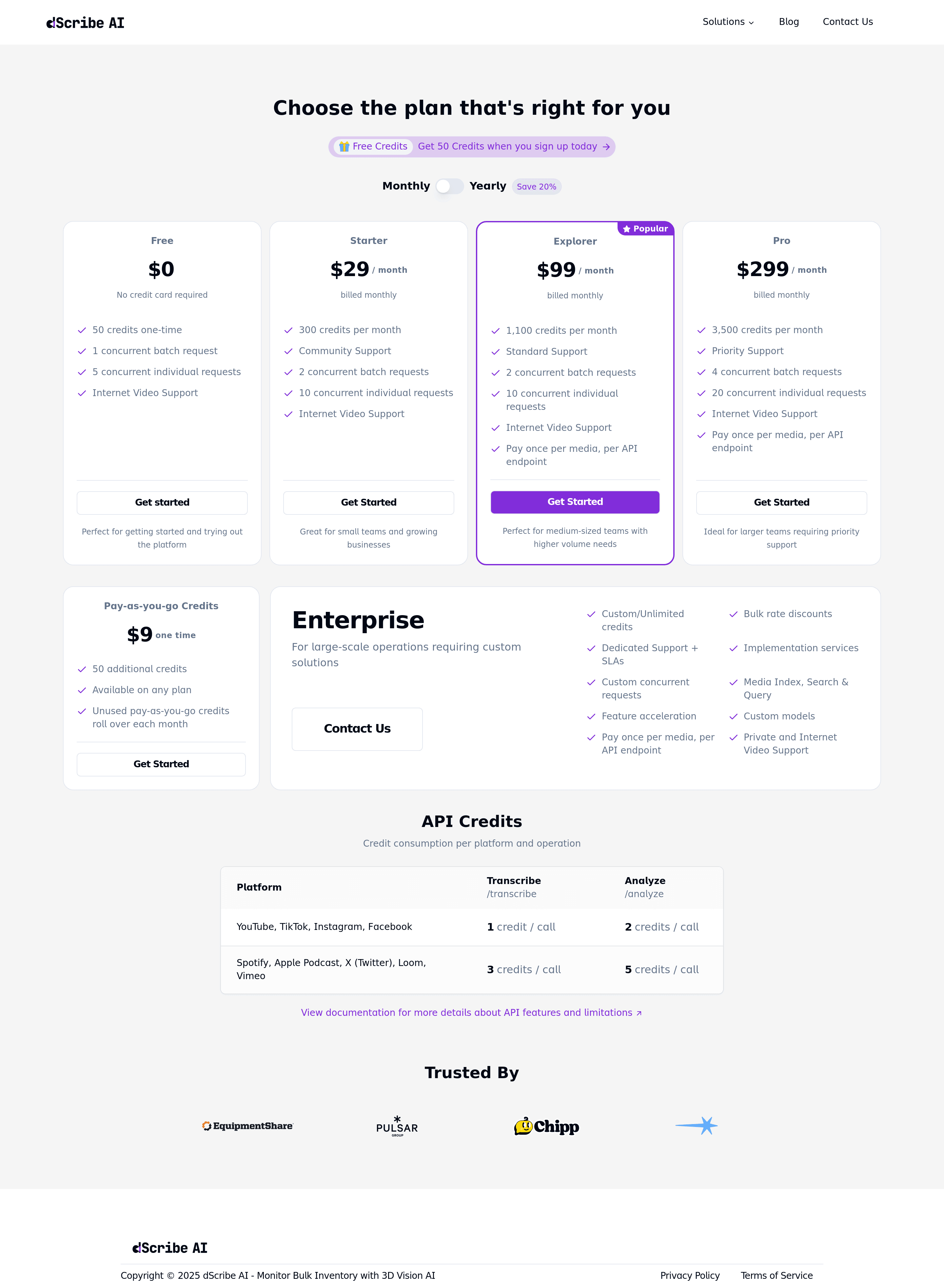 dScribe AI pricing page screenshot
