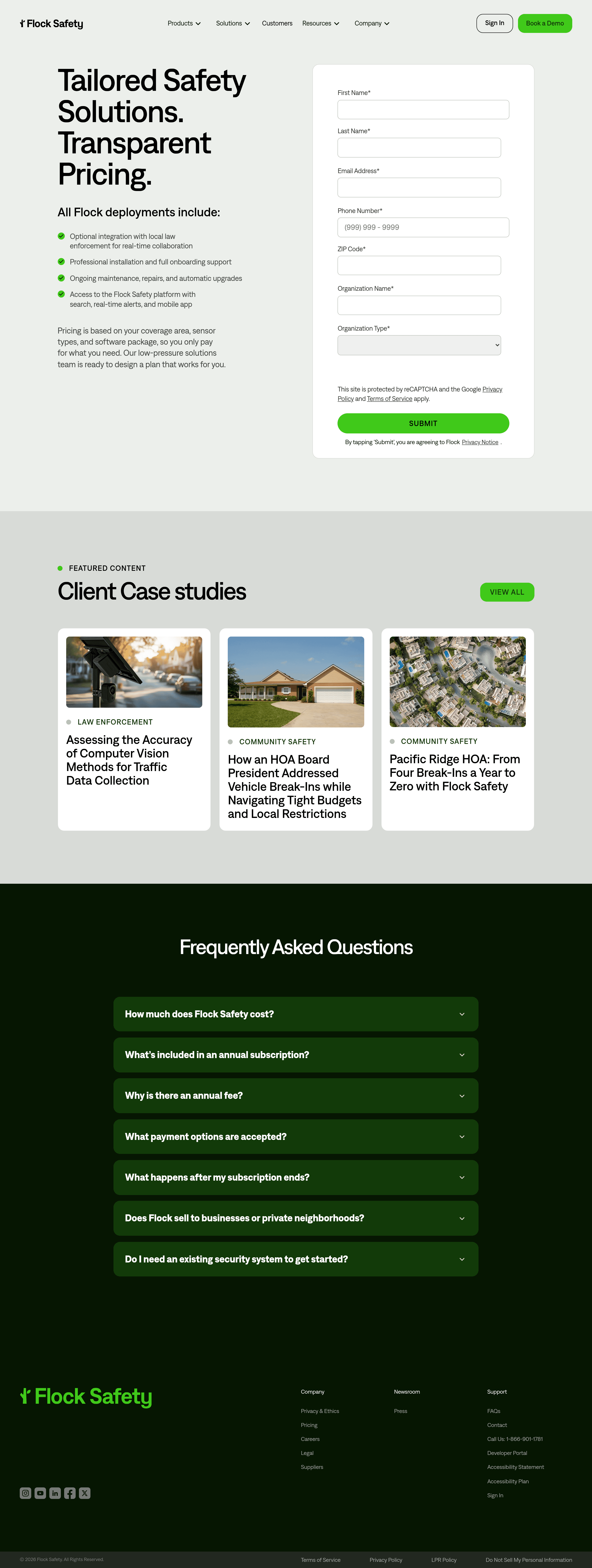 Flock Safety pricing page screenshot