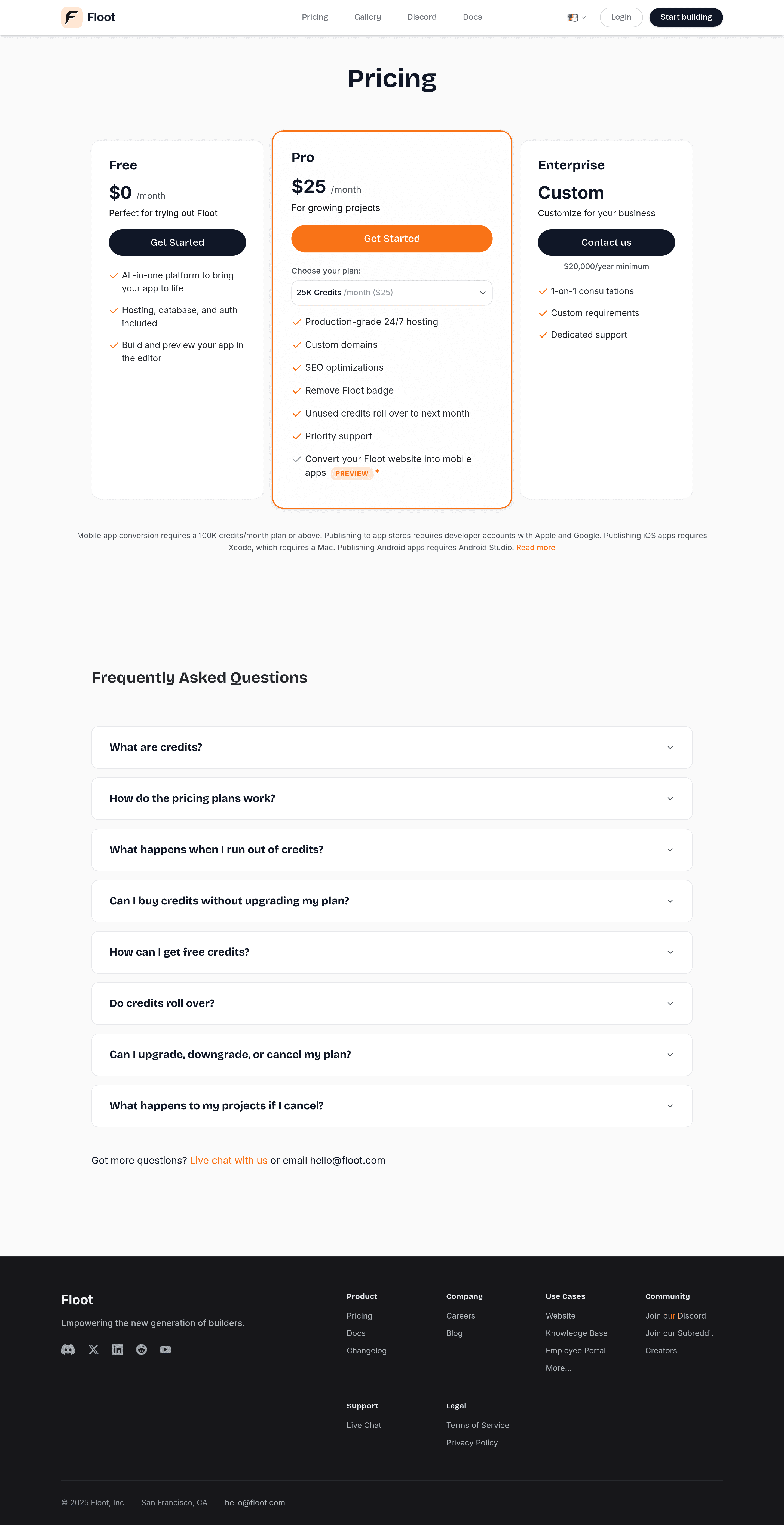 Floot pricing page screenshot