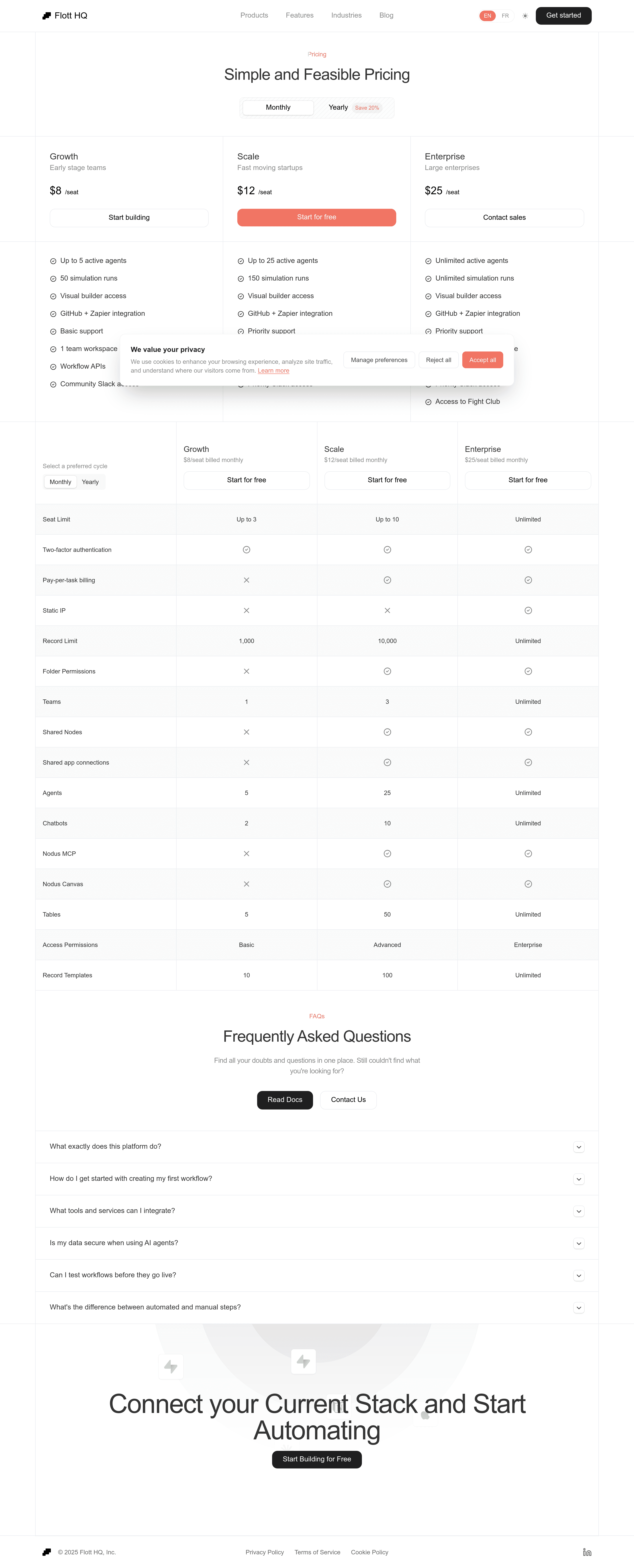 Flott HQ pricing page screenshot