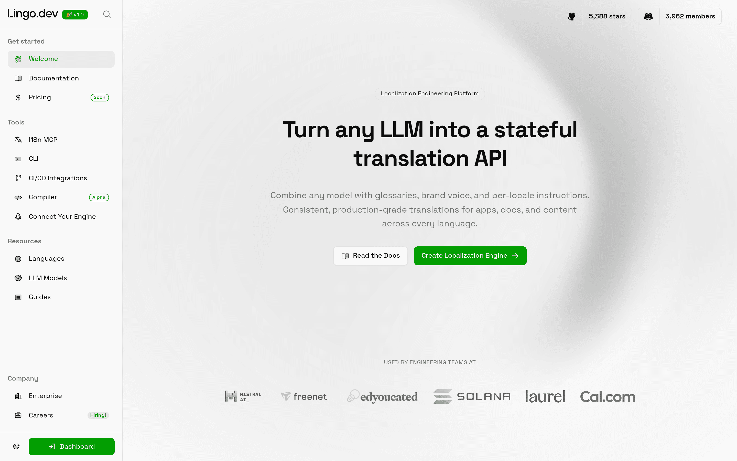 Lingo.dev pricing page screenshot