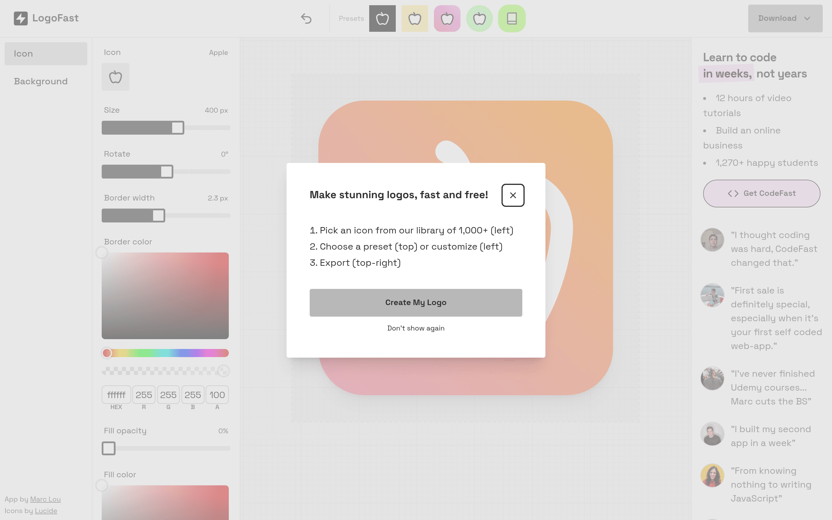 LogoFast pricing page screenshot