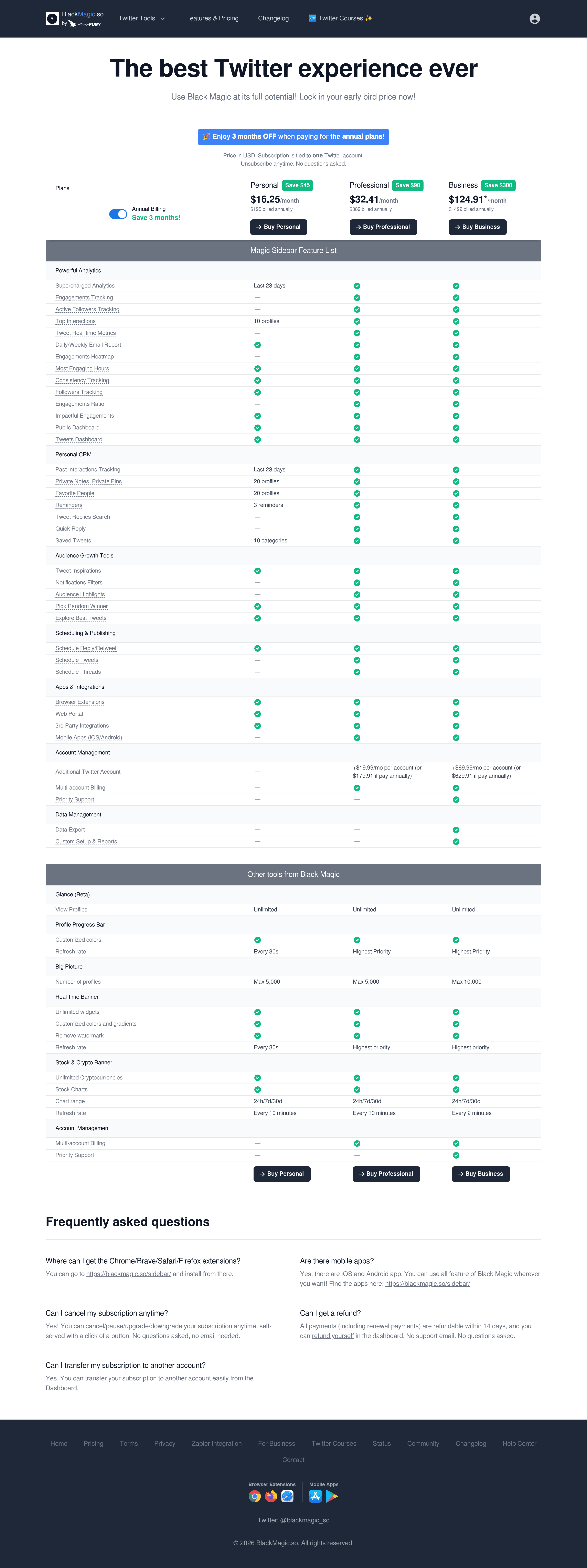 Magic Sidebar by BlackMagic.so pricing page screenshot