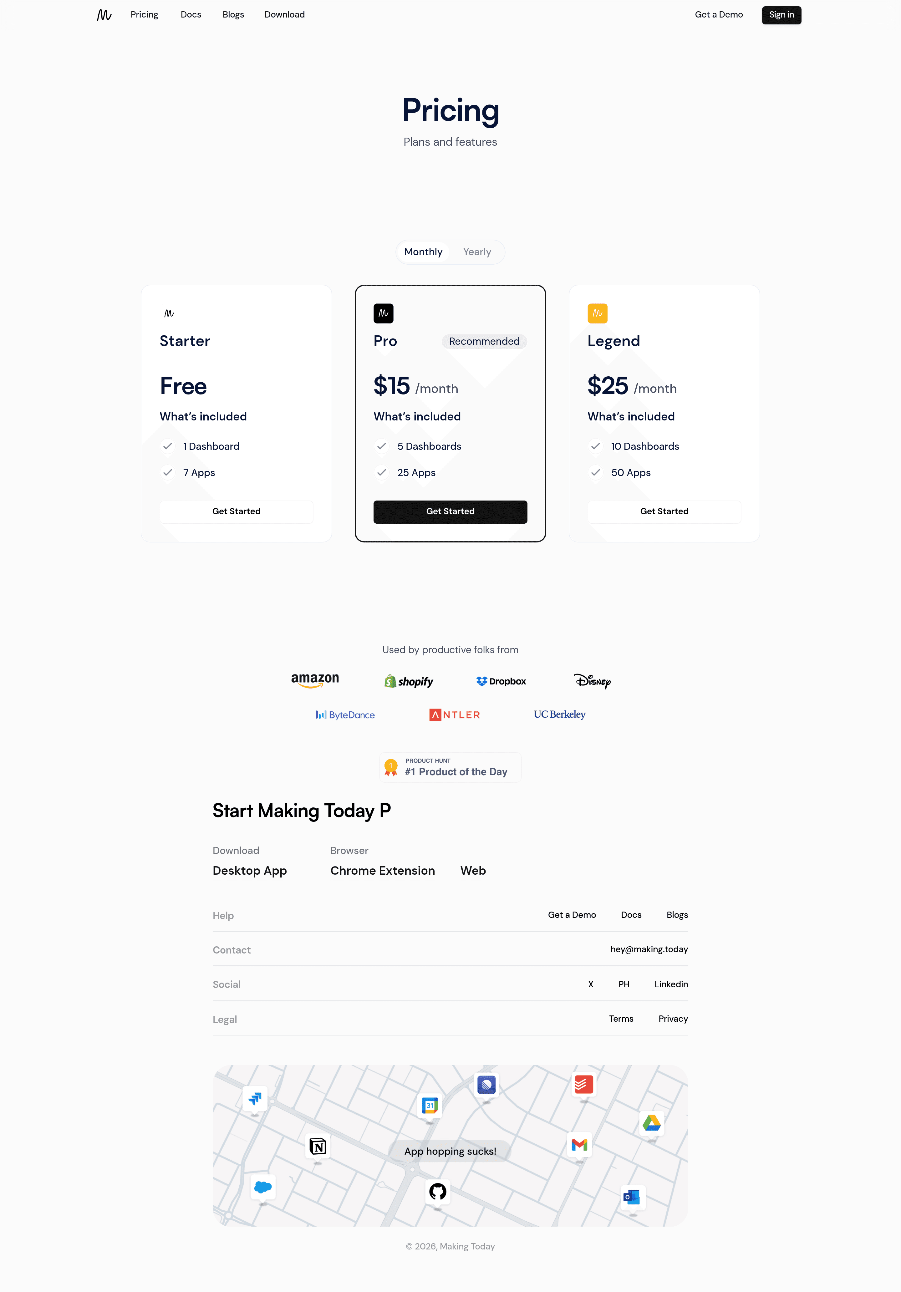 Making Today pricing page screenshot