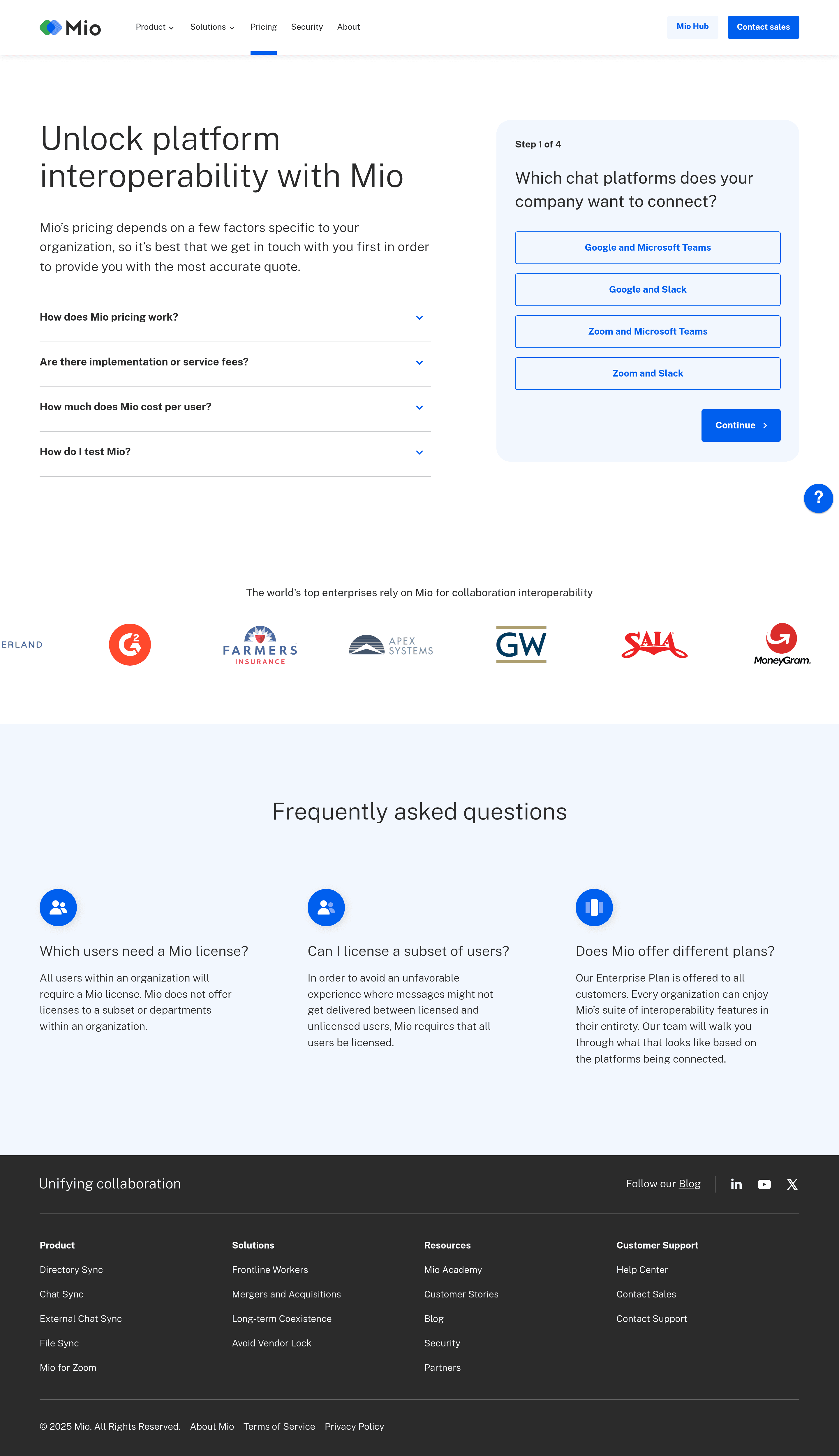 Mio pricing page screenshot