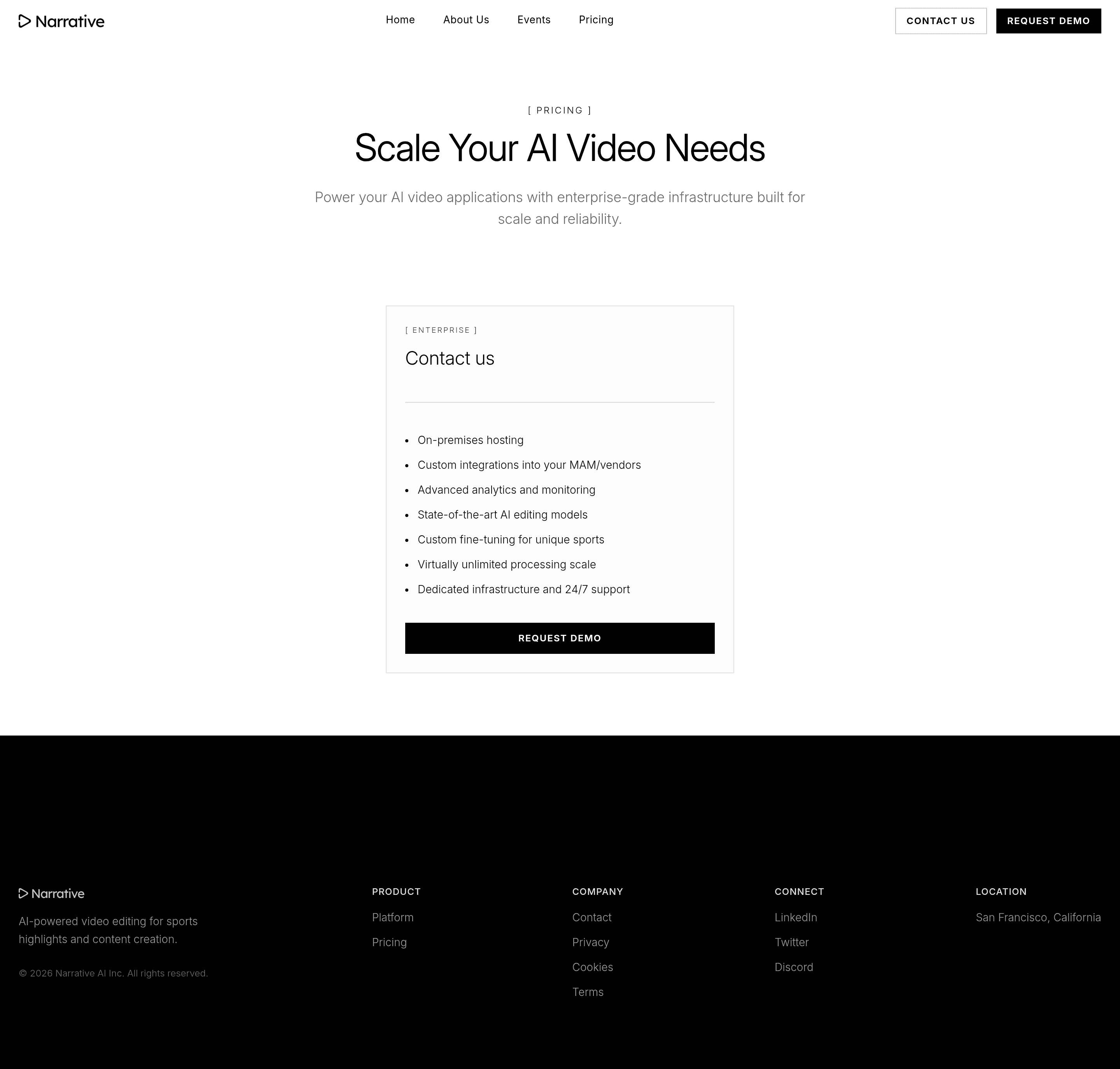 Narrative pricing page screenshot