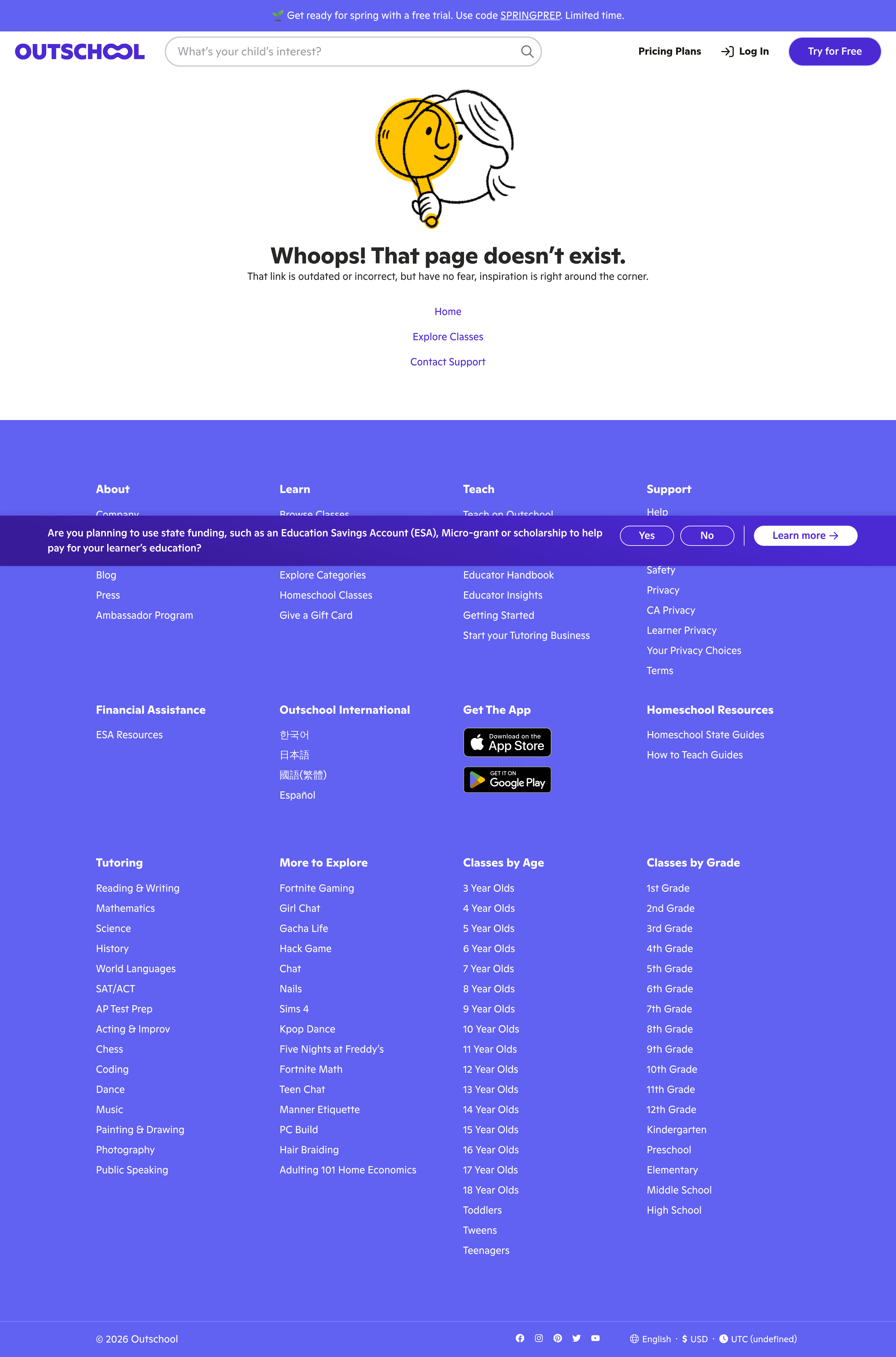Outschool pricing page screenshot
