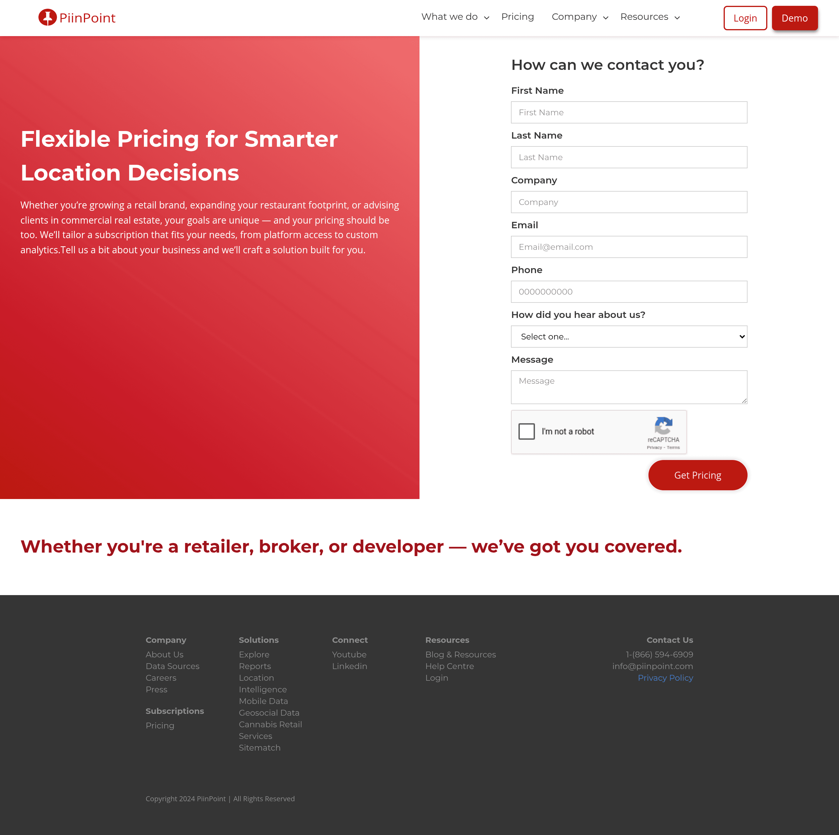PiinPoint pricing page screenshot