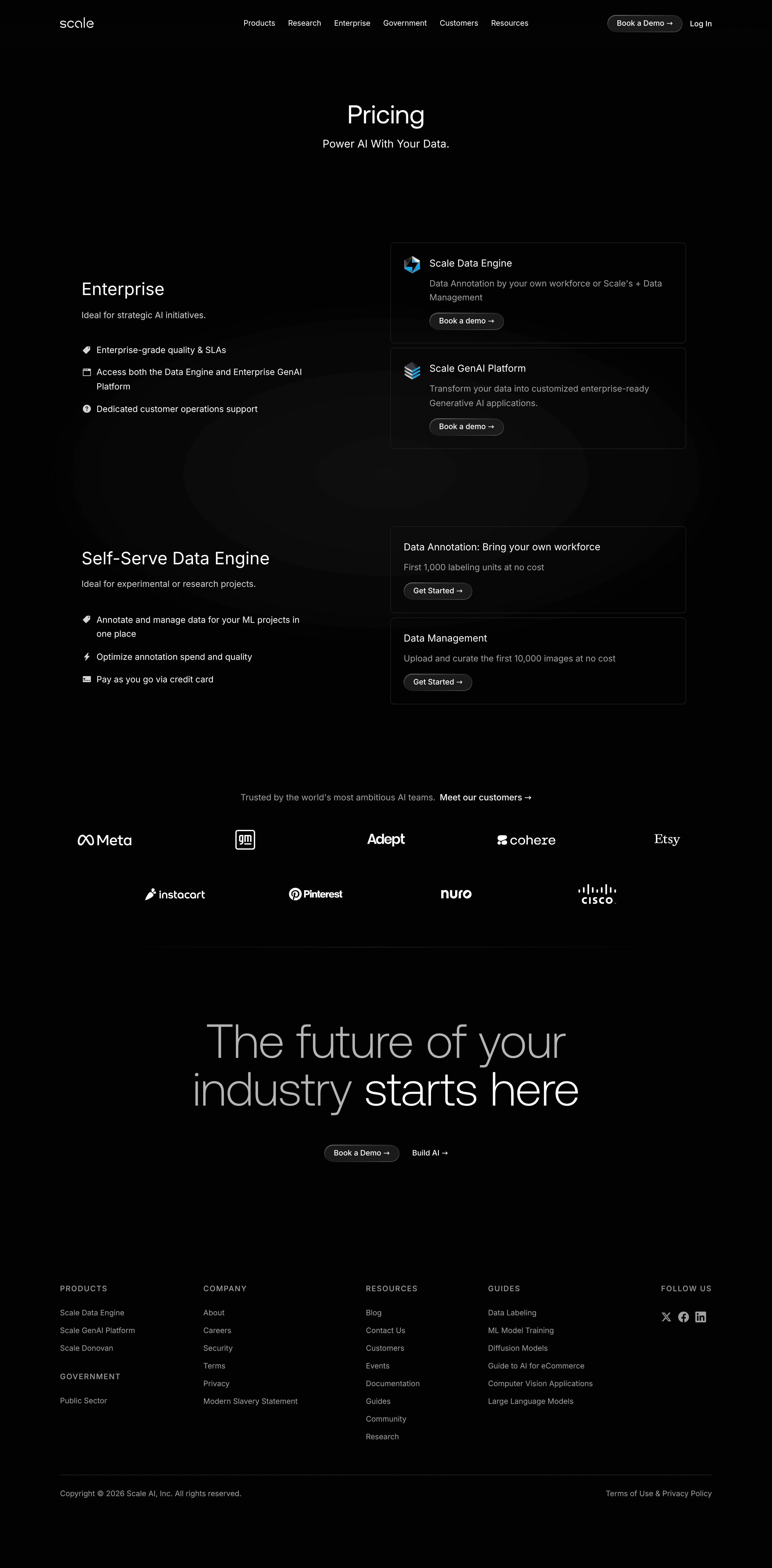 Scale AI pricing page screenshot