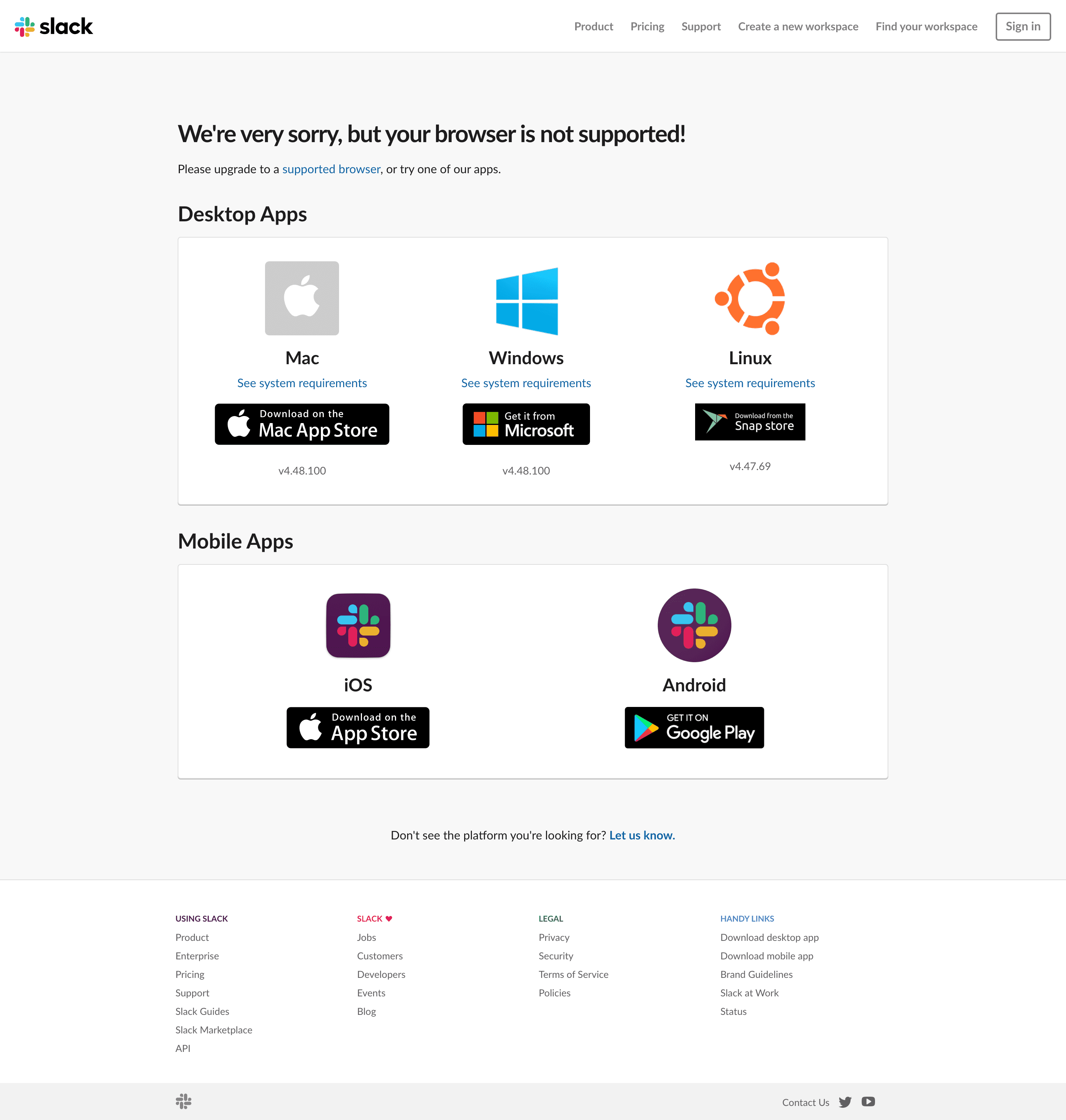 Slack pricing page screenshot
