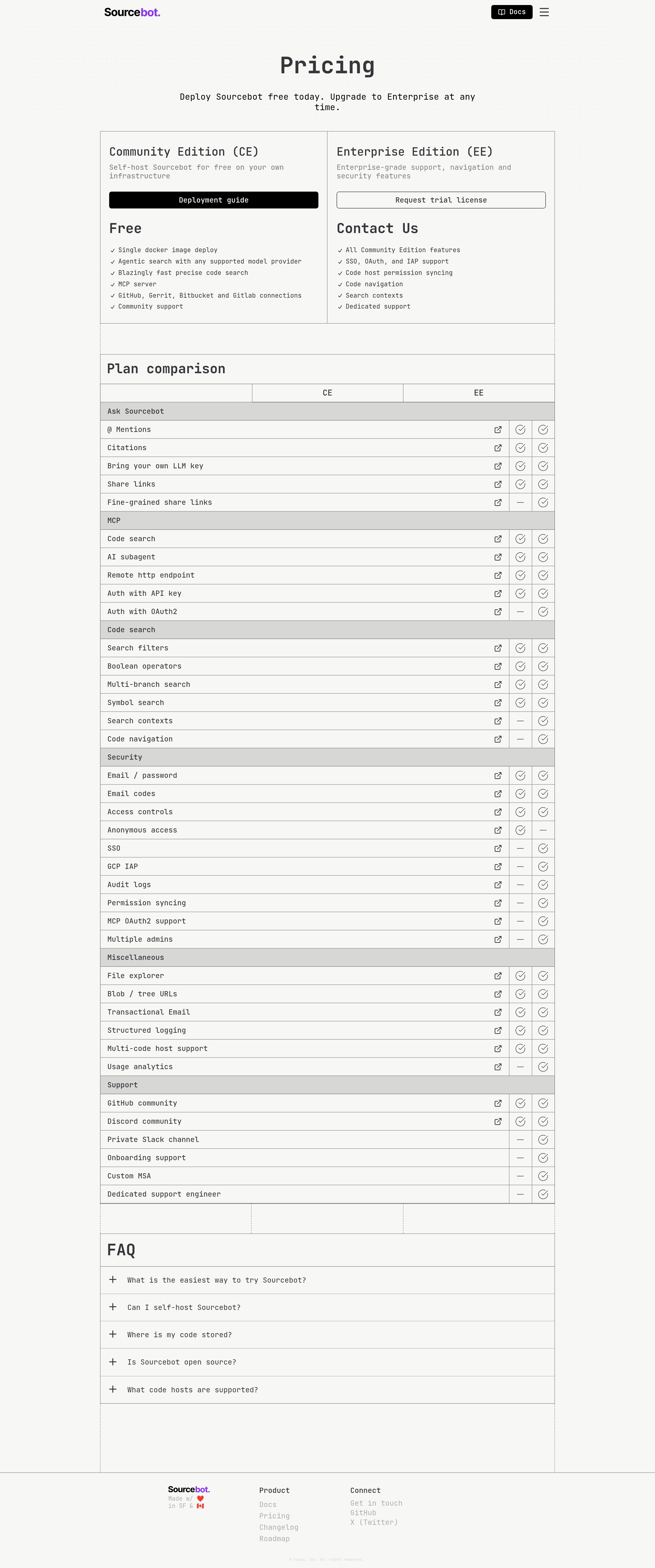 Sourcebot pricing page screenshot