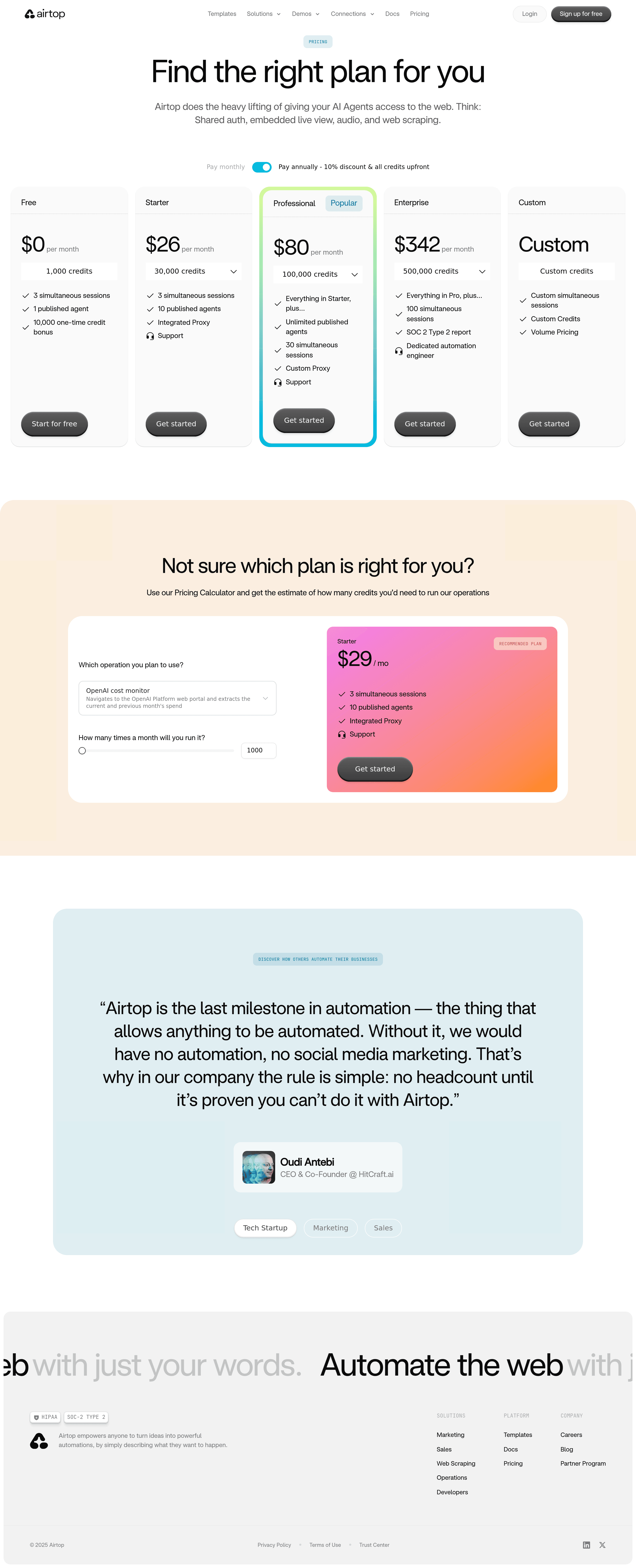 Switchboard pricing page screenshot