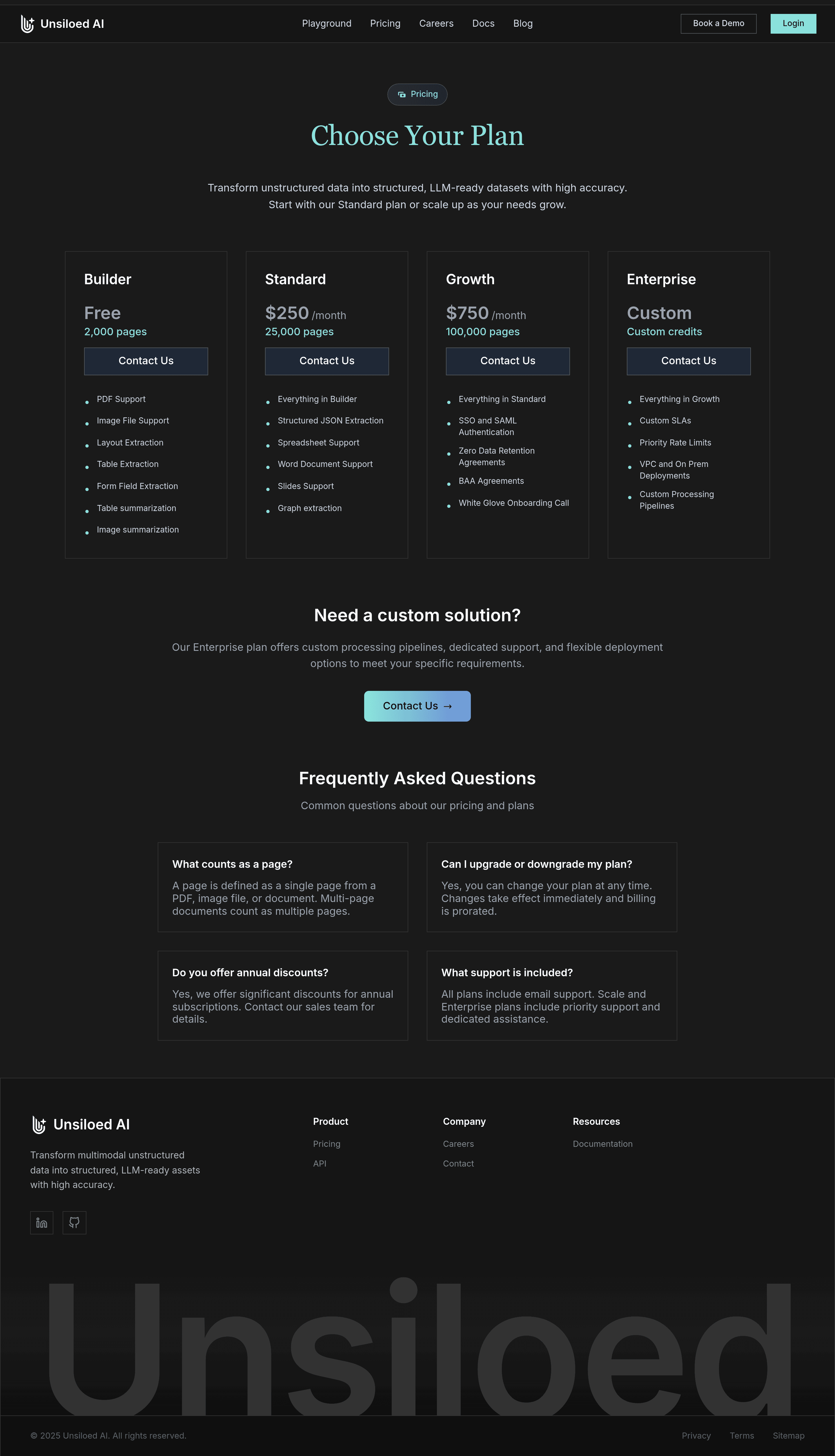 Unsiloed AI pricing page screenshot