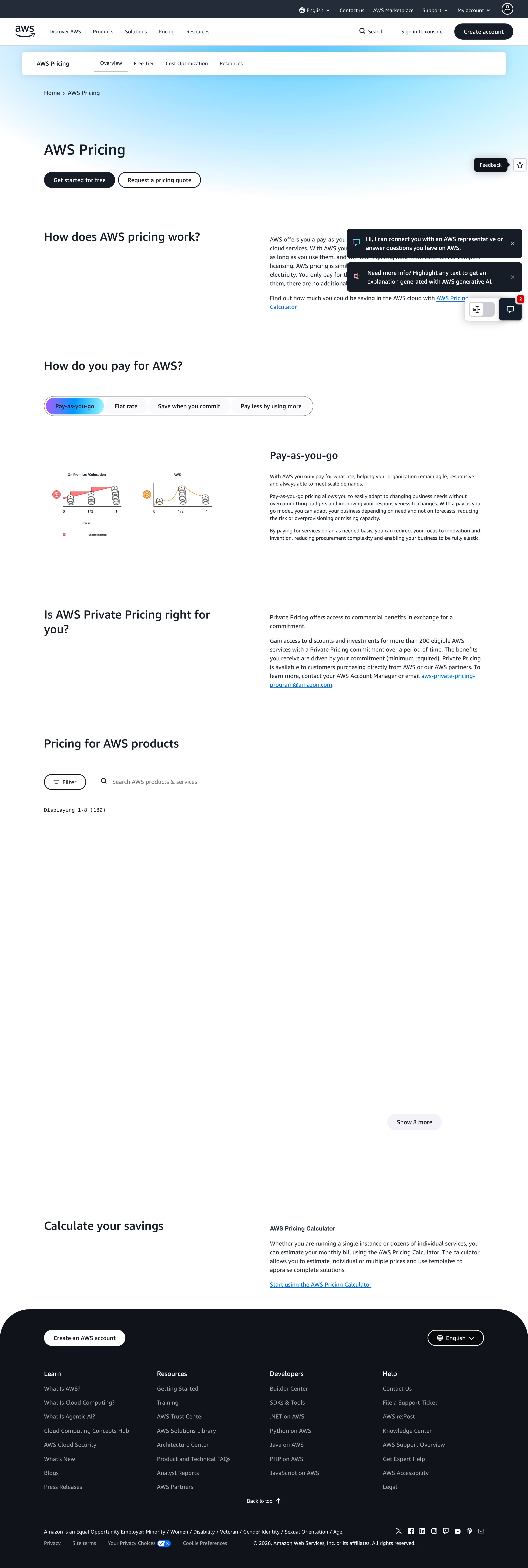 AWS pricing page screenshot