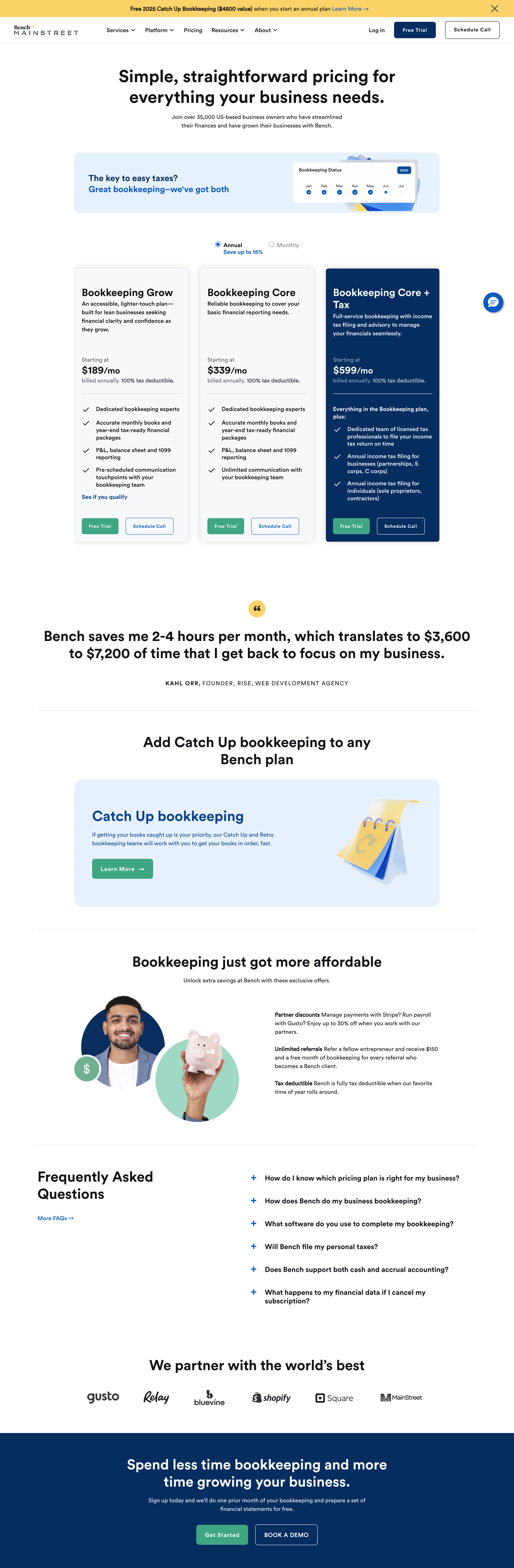 Bench Accounting pricing page screenshot