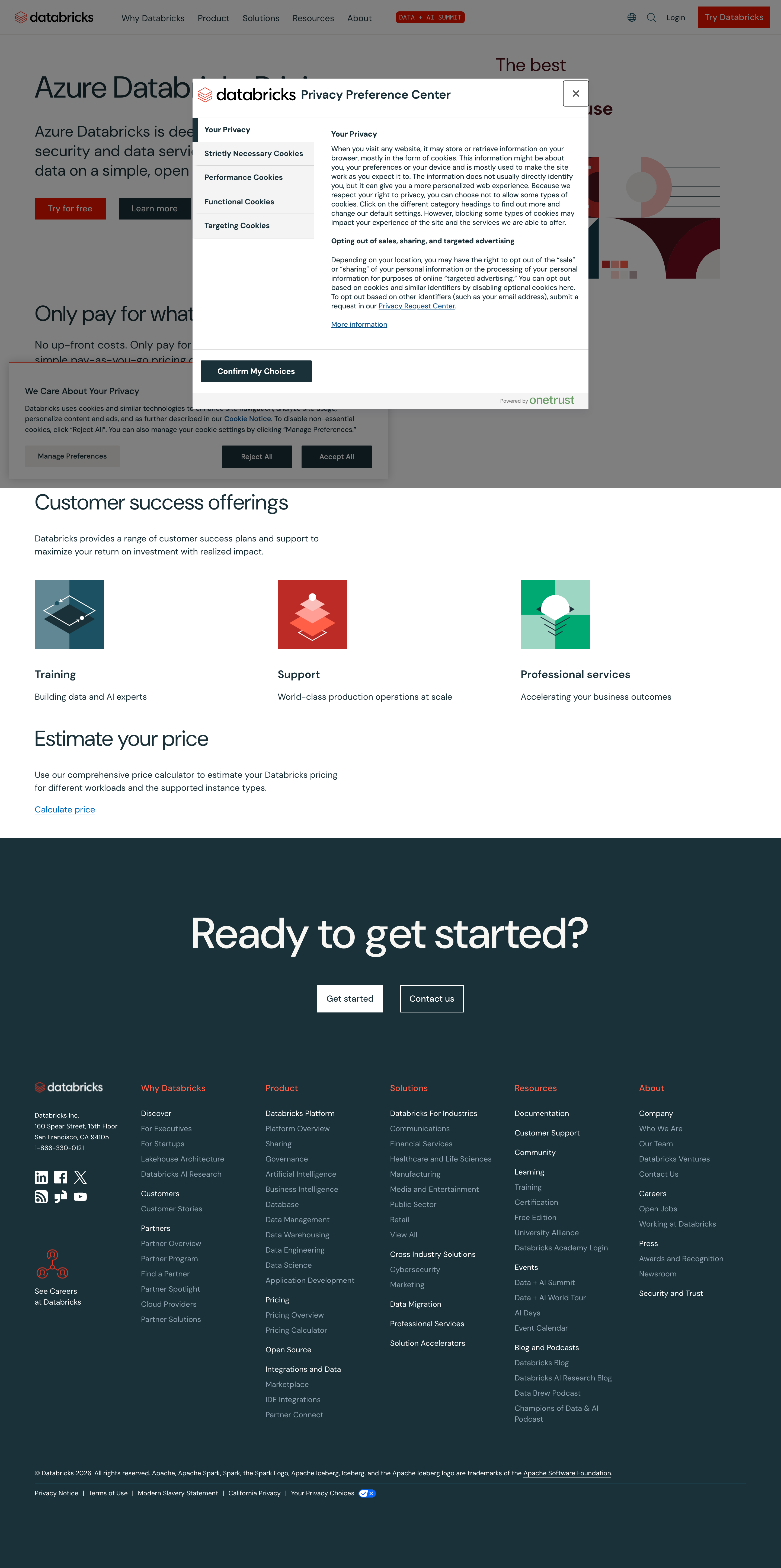 Databricks pricing page screenshot