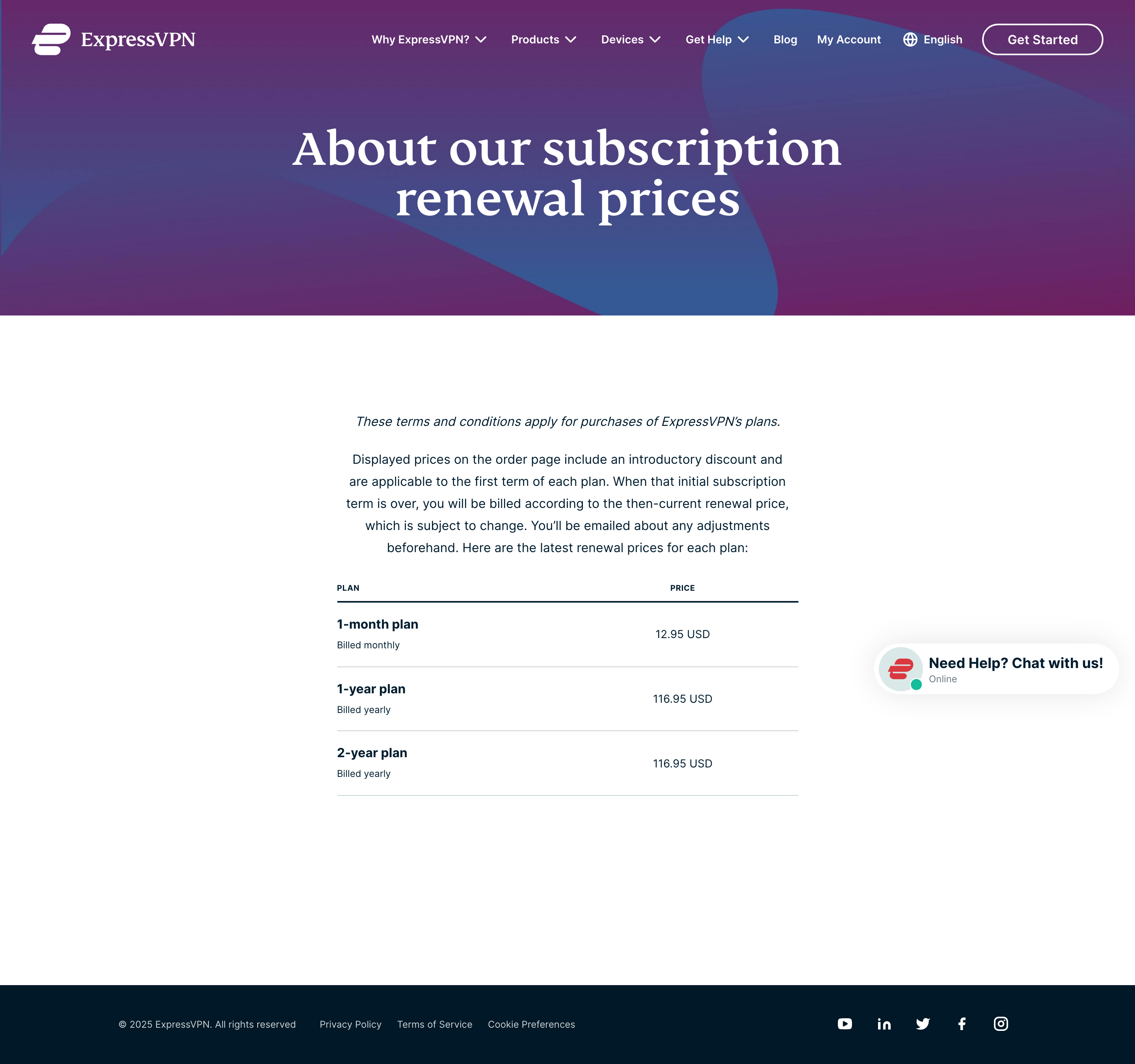 Expressvpn pricing page screenshot