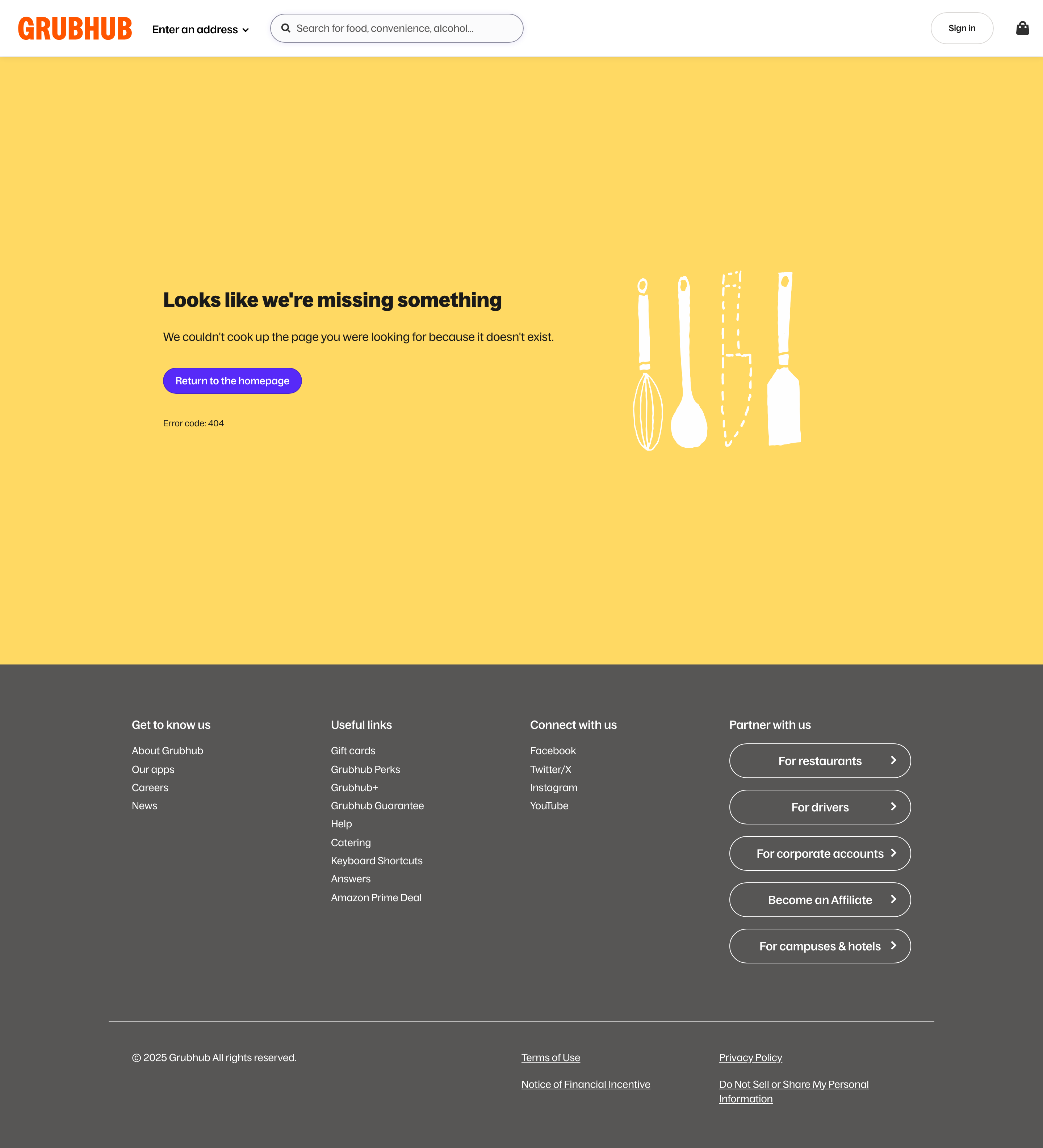 Grubhub pricing page screenshot