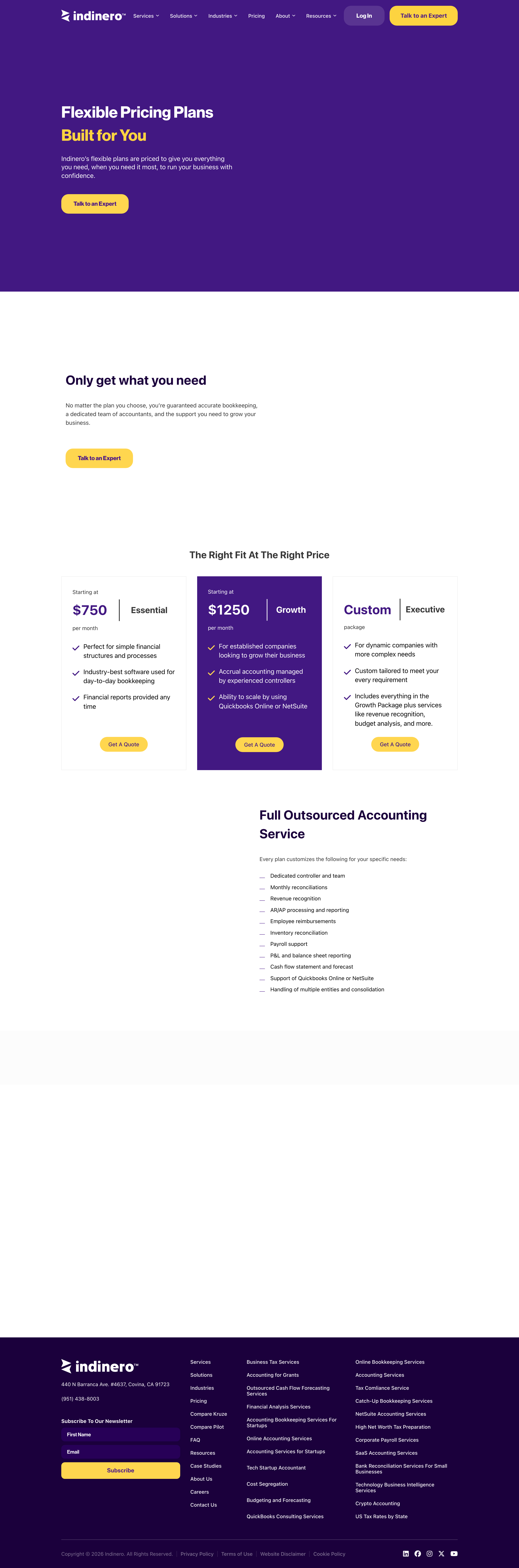Indinero pricing page screenshot