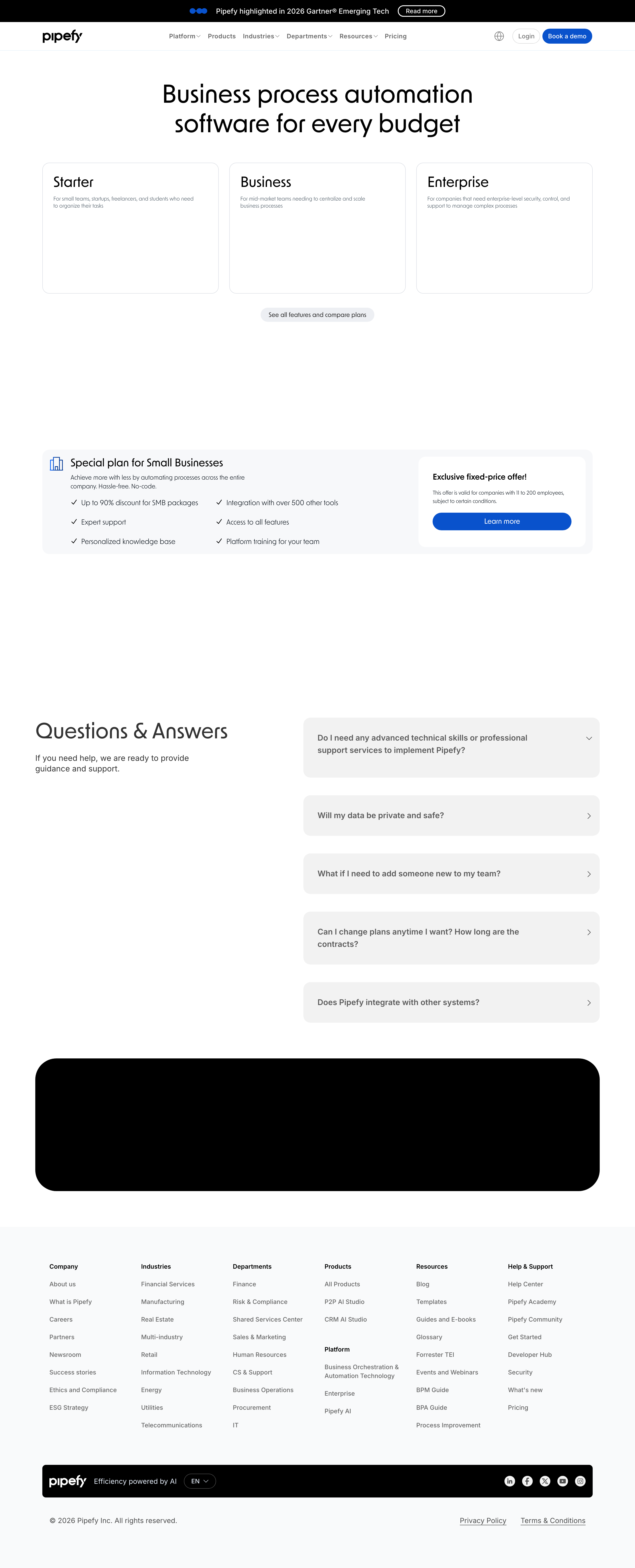 Pipefy pricing page screenshot