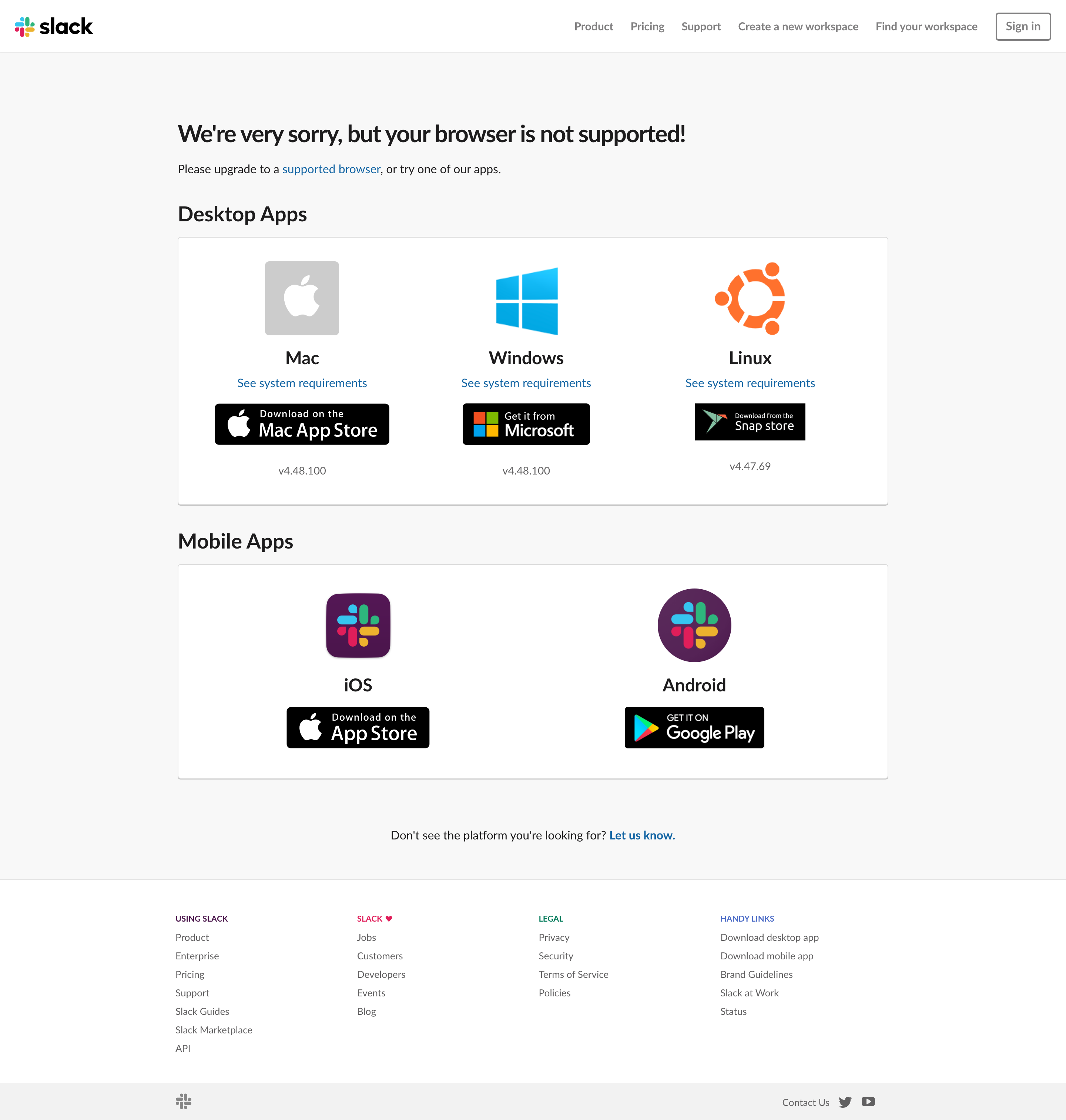 Slack pricing page screenshot